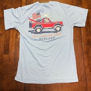 Burlebo Pocket T-Shirt Mens Small Blue America Knows How To Party Red Truck Dog